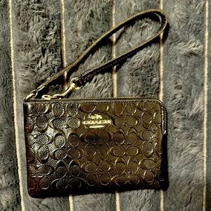 Coach Debossed Black Patent Leather Wristlet